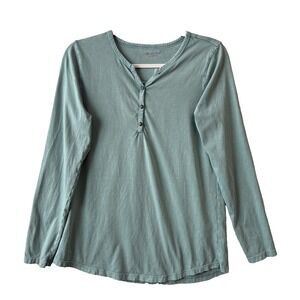 Coldwater Creek Vintage Wash Long Sleeve Pleated Henley Top S Lived In Granola